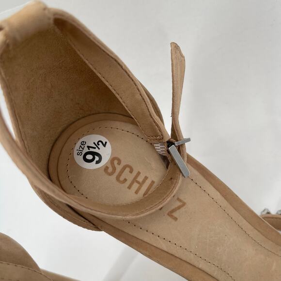 SCHUTZ Linsey Heels Size 9.5 Nubuck Leather Light Nude Rhinestone Square Toe - Picture 2 of 16